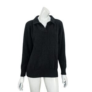MADELEINE THOMPSON 100% Cashmere Polo collar Sweater in Black Women's Medium